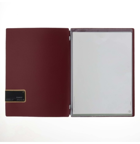 Porta Menu A4 (23,2x31,8 cm) etichetta PATCH "personalizzata" (minimo 18 pezzi) 2 buste (4 facciate) elastico nero CHEF BORDEAUX