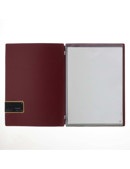 Porta Menu A4 (23,2x31,8 cm) etichetta PATCH "personalizzata" (minimo 18 pezzi) 2 buste (4 facciate) elastico nero CHEF BORDEAUX