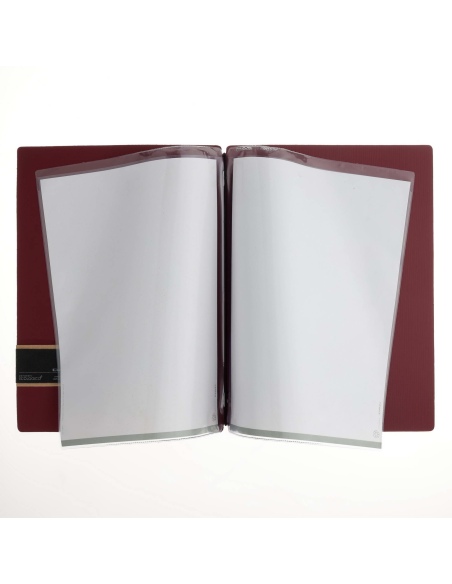 Porta Menu A4 (23,2x31,8 cm) etichetta PATCH "personalizzata" (minimo 18 pezzi) 2 buste (4 facciate) elastico nero CHEF BORDEAUX