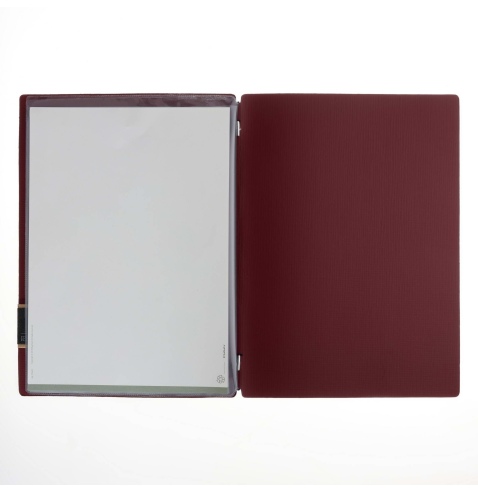 Porta Menu A4 (23,2x31,8 cm) etichetta PATCH "personalizzata" (minimo 18 pezzi) 2 buste (4 facciate) elastico nero CHEF BORDEAUX