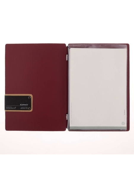 Porta Menu A5 (16,5x23,1 cm) etichetta PATCH "personalizzata" (minimo 18 pezzi) 2 buste (4 facciate) elastico nero CHEF BORDEAUX