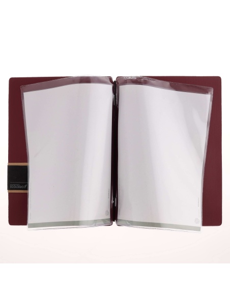 Porta Menu A5 (16,5x23,1 cm) etichetta PATCH "personalizzata" (minimo 18 pezzi) 2 buste (4 facciate) elastico nero CHEF BORDEAUX