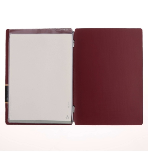 Porta Menu A5 (16,5x23,1 cm) etichetta PATCH "personalizzata" (minimo 18 pezzi) 2 buste (4 facciate) elastico nero CHEF BORDEAUX