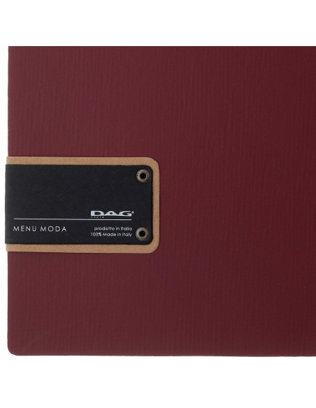 Porta Menu A4 SLIM (17,4x31,8 cm) etichetta PATCH "menu" 2 buste (4 facciate) elastico nero CHEF BORDEAUX