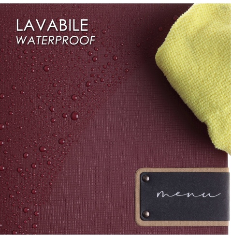 Porta Menu A4 SLIM (17,4x31,8 cm) etichetta PATCH "menu" 2 buste (4 facciate) elastico nero CHEF BORDEAUX