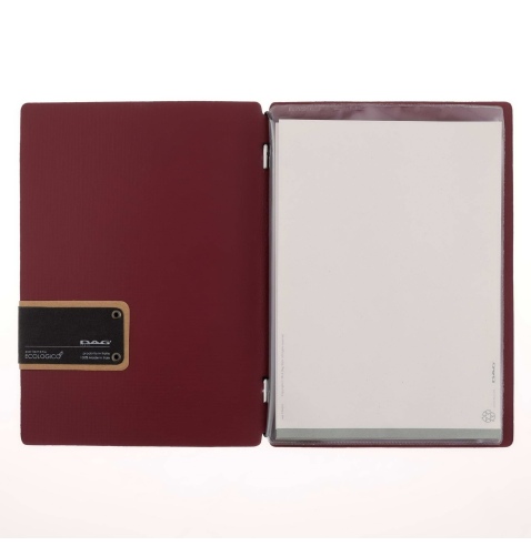 Porta Menu A5 (16,5x23,1 cm) etichetta PATCH "menu" 2 buste (4 facciate) elastico nero CHEF BORDEAUX