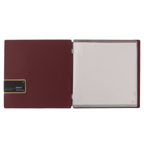 Porta Menu QUADRATO (23x23,1 cm) etichetta PATCH "menu" 2 buste (4 facciate) elastico nero CHEF BORDEAUX
