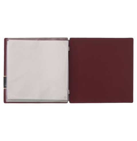 Porta Menu QUADRATO (23x23,1 cm) etichetta PATCH "menu" 2 buste (4 facciate) elastico nero CHEF BORDEAUX