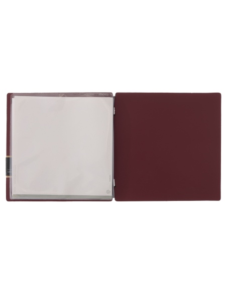 Porta Menu QUADRATO (23x23,1 cm) etichetta PATCH "menu" 2 buste (4 facciate) elastico nero CHEF BORDEAUX