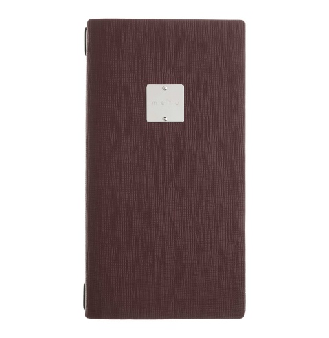 Porta Menu A4 SLIM (17,4x31,8 cm) etichetta METAL "menu" solo elastico nero CHEF BORDEAUX