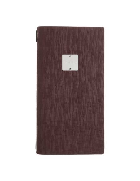 Porta Menu A4 SLIM (17,4x31,8 cm) etichetta METAL "menu" solo elastico nero CHEF BORDEAUX