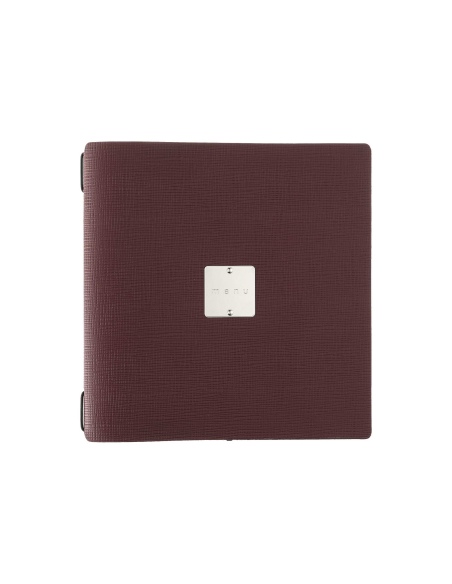 Porta Menu QUADRATO (23x23,1 cm) etichetta METAL "menu" solo elastico nero CHEF BORDEAUX