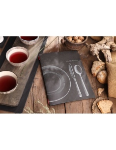 Porta Menu CUSTOM A4 (23,2x31,8 cm) "SET BLACK menu" 2 buste (4 facciate) elastico rosso ECO NERO sp. 0.6 2