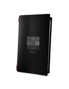 Porta Menu CUSTOM A4 SLIM (17,4x31,8 cm) "SIGN BLACK menu" 2 buste (4 facciate) elastico rosso ECO NERO sp. 0.6