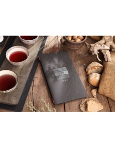 Porta Menu CUSTOM A4 SLIM (17,4x31,8 cm) "SIGN BLACK menu" 2 buste (4 facciate) elastico rosso ECO NERO sp. 0.6 2