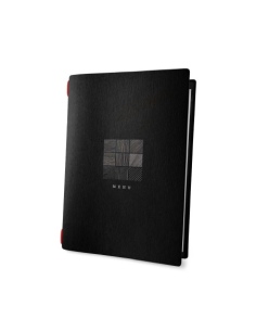 Porta Menu CUSTOM A5 (16,5x23,1 cm) "SIGN BLACK menu" 2 buste (4 facciate) elastico rosso ECO NERO sp. 0.6