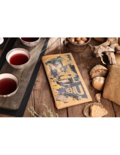 Porta Menu CUSTOM A4 SLIM (17,4x31,8 cm) "STREET ART menu" 2 buste (4 facciate) elastico rosso ECO NATURALE sp. 0.6 2