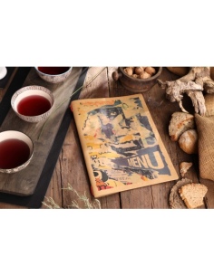 Porta Menu CUSTOM A4 (23,2x31,8 cm) "STREET ART menu" 2 buste (4 facciate) elastico rosso ECO NATURALE sp. 0.6 2