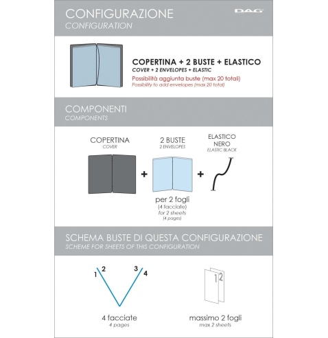 Porta Menu CUSTOM A5 (16,5x23,1 cm) "SUITE menu" elastico nero 2 buste (4 facciate) ECO NERO sp. 0.6