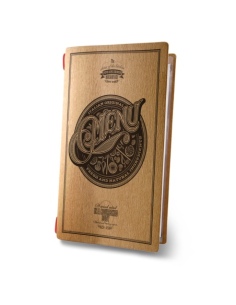 Porta Menu CUSTOM A4 SLIM (17,4x31,8 cm) "TATTOO NATURAL menu" 2 buste (4 facciate) elastico rosso ECO NATURALE sp. 0.6