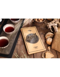 Porta Menu CUSTOM A4 SLIM (17,4x31,8 cm) "TATTOO NATURAL menu" 2 buste (4 facciate) elastico rosso ECO NATURALE sp. 0.6 2