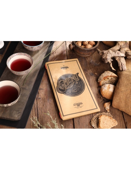 Porta Menu CUSTOM A4 SLIM (17,4x31,8 cm) "TATTOO NATURAL menu" 2 buste (4 facciate) elastico rosso ECO NATURALE sp. 0.6