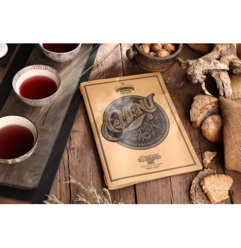 Porta Menu CUSTOM A4 (23,2x31,8 cm) "TATTOO NATURAL menu" 2 buste (4 facciate) elastico rosso ECO NATURALE sp. 0.6