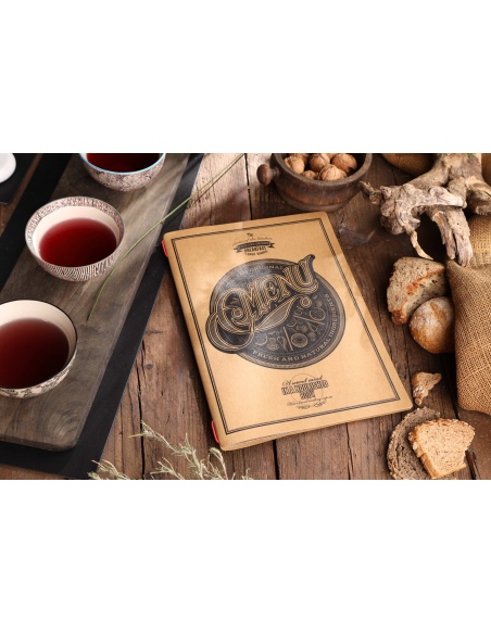 Porta Menu CUSTOM A4 (23,2x31,8 cm) "TATTOO NATURAL menu" 2 buste (4 facciate) elastico rosso ECO NATURALE sp. 0.6