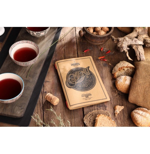 Porta Menu CUSTOM A5 (16,5x23,1 cm) "TATTOO NATURAL menu" 2 buste (4 facciate) elastico rosso ECO NATURALE sp. 0.6