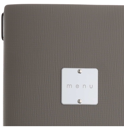Porta Menu A4 SLIM (17,4x31,8 cm) etichetta METAL "menu" 2 buste (4 facciate) elastico nero CHEF TORTORA