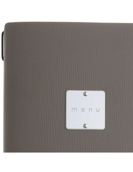 Porta Menu A4 SLIM (17,4x31,8 cm) etichetta METAL "menu" 2 buste (4 facciate) elastico nero CHEF TORTORA