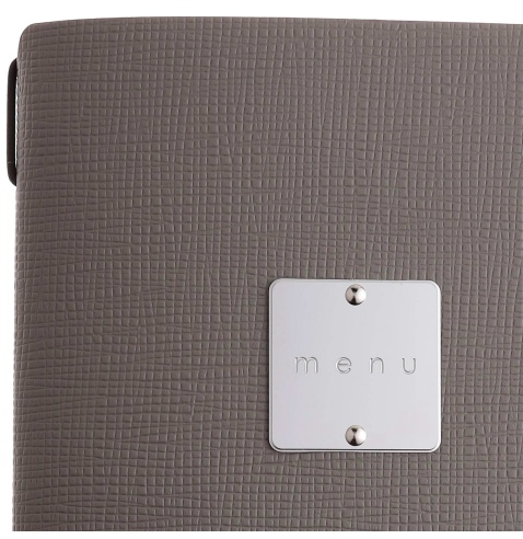 Porta Menu A5 (16,5x23,1 cm) etichetta METAL "menu" 2 buste (4 facciate) elastico nero CHEF TORTORA