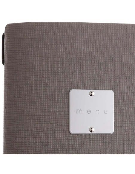 Porta Menu A5 (16,5x23,1 cm) etichetta METAL "menu" 2 buste (4 facciate) elastico nero CHEF TORTORA