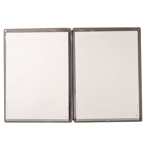 Porta Menu A4 (23,2x31,8 cm) etichetta METAL "personalizzata" (minimo 18 pezzi) 2 buste (4 facciate) elastico nero CHEF TORTORA