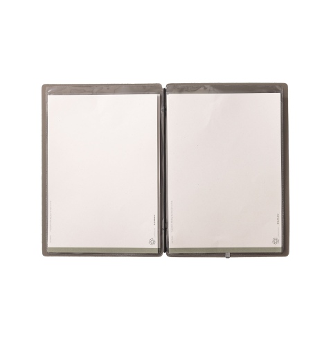Porta Menu A5 (16,5x23,1 cm) etichetta METAL "personalizzata" (minimo 18 pezzi) 2 buste (4 facciate) elastico nero CHEF TORTORA