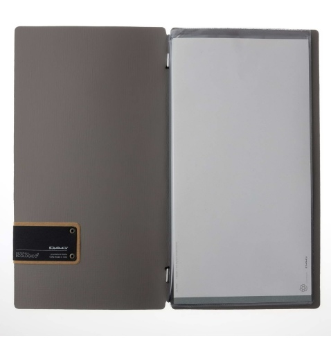 Porta Menu A4 SLIM (17,4x31,8 cm) etichetta PATCH "personalizzata" (minimo 18 pezzi) 2 buste (4 facciate) elastico nero CHEF TOR