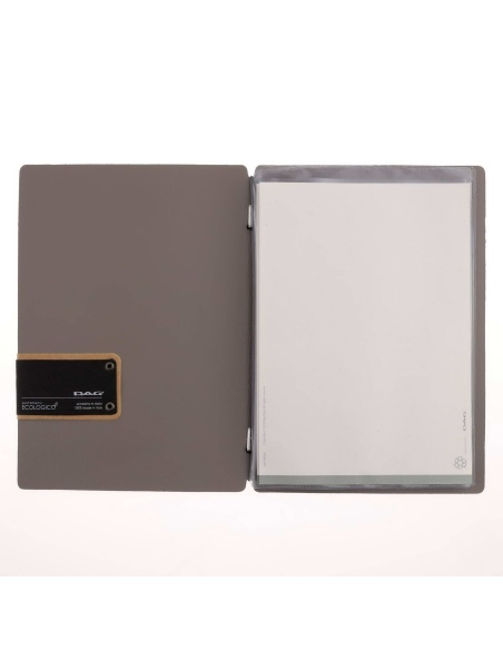 Porta Menu A5 (16,5x23,1 cm) etichetta PATCH "personalizzata" (minimo 18 pezzi) 2 buste (4 facciate) elastico nero CHEF TORTORA