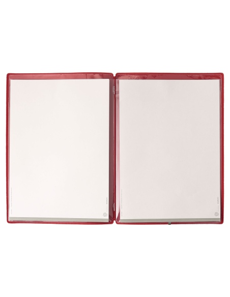 Porta Menu A4 (23,2x31,8 cm) etichetta METAL "menu" 2 buste (4 facciate) elastico rosso JUTA BICOLOR