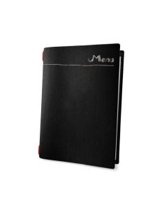 Porta Menu CUSTOM A5 (16,5x23,1 cm) "CHALK menu" 2 buste (4 facciate) elastico rosso ECO NERO sp. 0.6