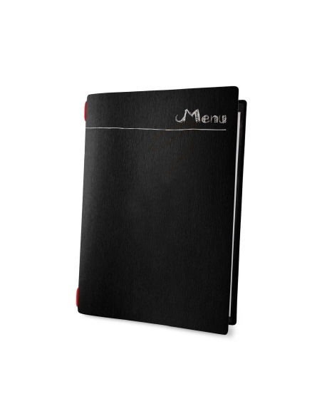 Porta Menu CUSTOM A5 (16,5x23,1 cm) "CHALK menu" 2 buste (4 facciate) elastico rosso ECO NERO sp. 0.6