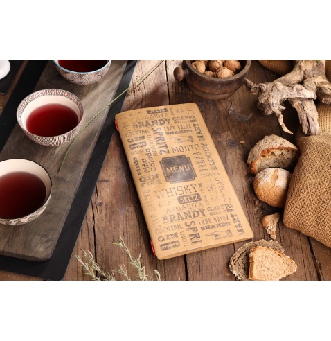 Porta Menu CUSTOM A4 SLIM (17,4x31,8 cm) "CHICAGO" 2 buste (4 facciate) elastico rosso ECO NATURALE sp. 0.6