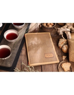 Porta Menu CUSTOM A4 (23,2x31,8 cm) "COUNTRY menu" 2 buste (4 facciate) elastico rosso ECO NATURALE sp. 0.6 2