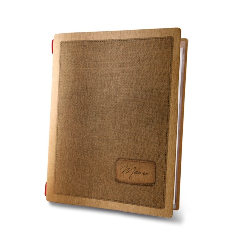 Porta Menu CUSTOM A5 (16,5x23,1 cm) "COUNTRY menu" 2 buste (4 facciate) elastico rosso ECO NATURALE sp. 0.6