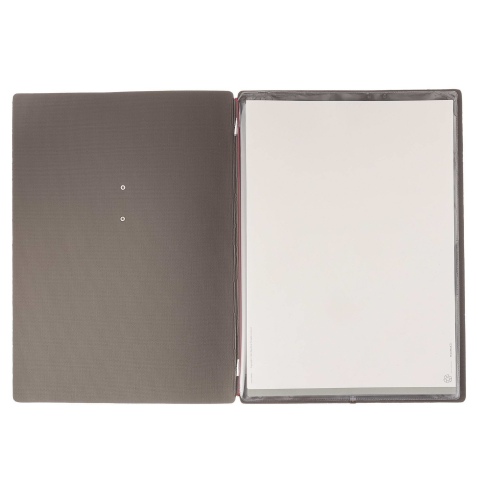 Porta Menu A4 (23,2x31,8 cm) etichetta METAL "menu" 2 buste (4 facciate) elastico rosso JUTA GRIGIO