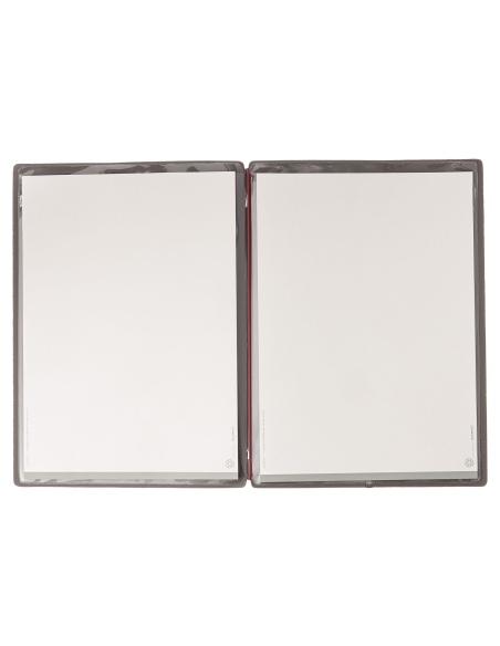 Porta Menu A4 (23,2x31,8 cm) etichetta METAL "menu" 2 buste (4 facciate) elastico rosso JUTA GRIGIO