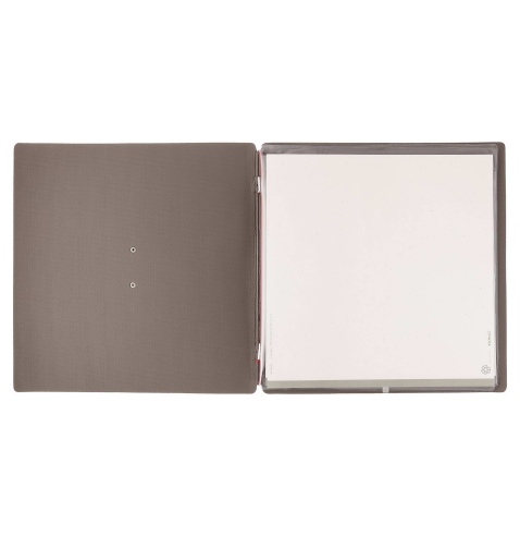 Porta Menu QUADRATO (23x23,1 cm) etichetta METAL "menu" 2 buste (4 facciate) elastico rosso JUTA GRIGIO