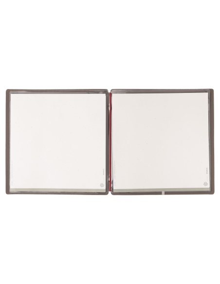 Porta Menu QUADRATO (23x23,1 cm) etichetta METAL "menu" 2 buste (4 facciate) elastico rosso JUTA GRIGIO