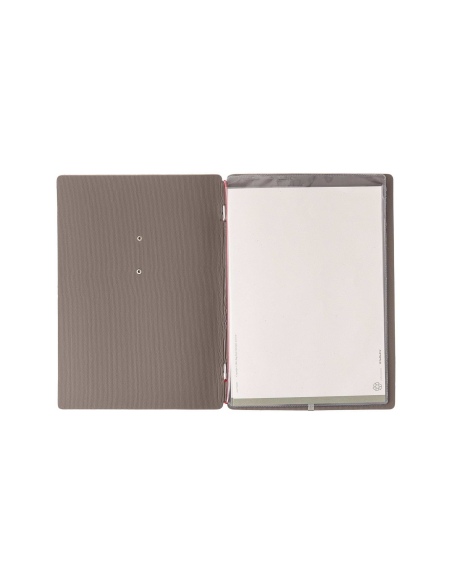 Porta Menu A5 (16,5x23,1 cm) etichetta METAL "personalizzata" (minimo 18 pezzi) 2 buste (4 facciate) elastico rosso JUTA GRIGIO