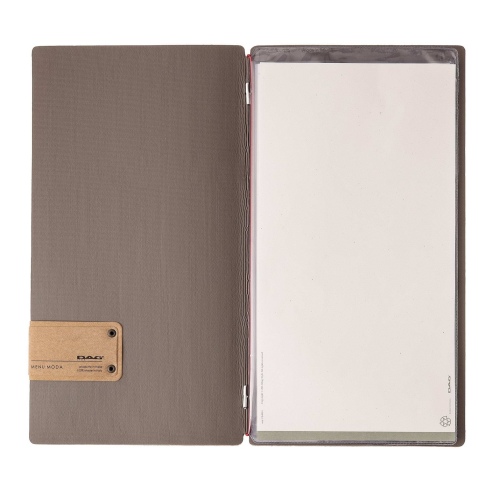 Porta Menu A4 SLIM (17,4x31,8 cm) etichetta PATCH "personalizzata" (minimo 18 pezzi) 2 buste (4 facciate) elastico rosso JUTA GR