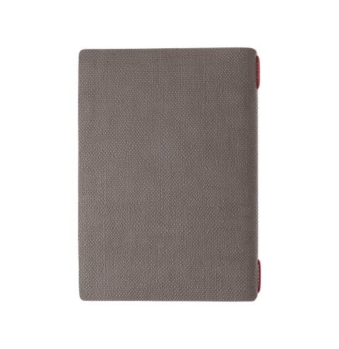 Porta Menu A5 (16,5x23,1 cm) etichetta PATCH "personalizzata" (minimo 18 pezzi) 2 buste (4 facciate) elastico rosso JUTA GRIGIO